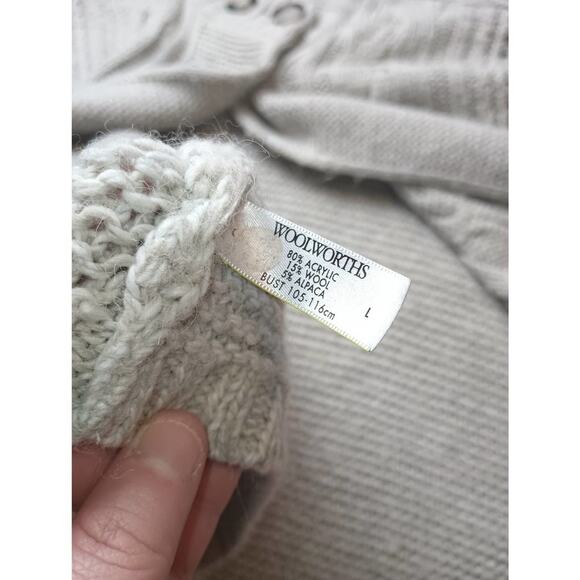 Woolworths Chunky Cable Knit Button Collar WOOL Blend Womens, Size Large Cream - Picture 5 of 6
